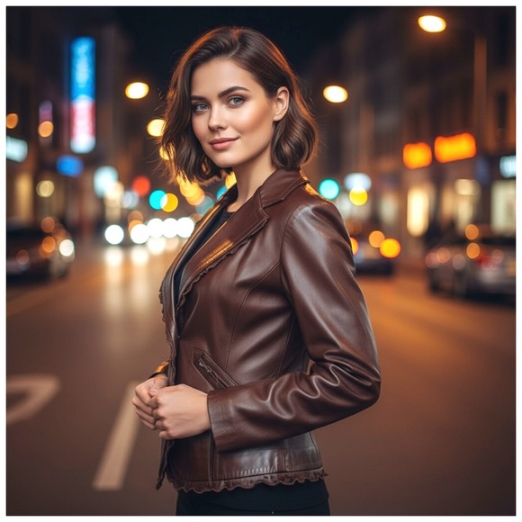 NWT Zenobia ‘Zeno’ Brown Leather Jacket. Size 6 - Picture 6 of 13